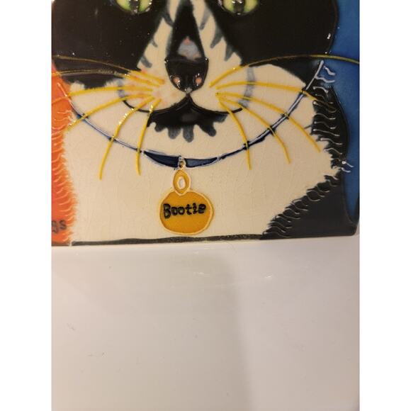 Cat Tile Art Hand-Painted Ceramic Signed Claudia Sanchez Coaster Trivet Decor - Picture 4 of 8